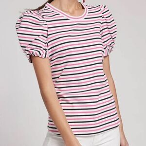 Tyler Boe’ Striped Puffed Sleeve Top L